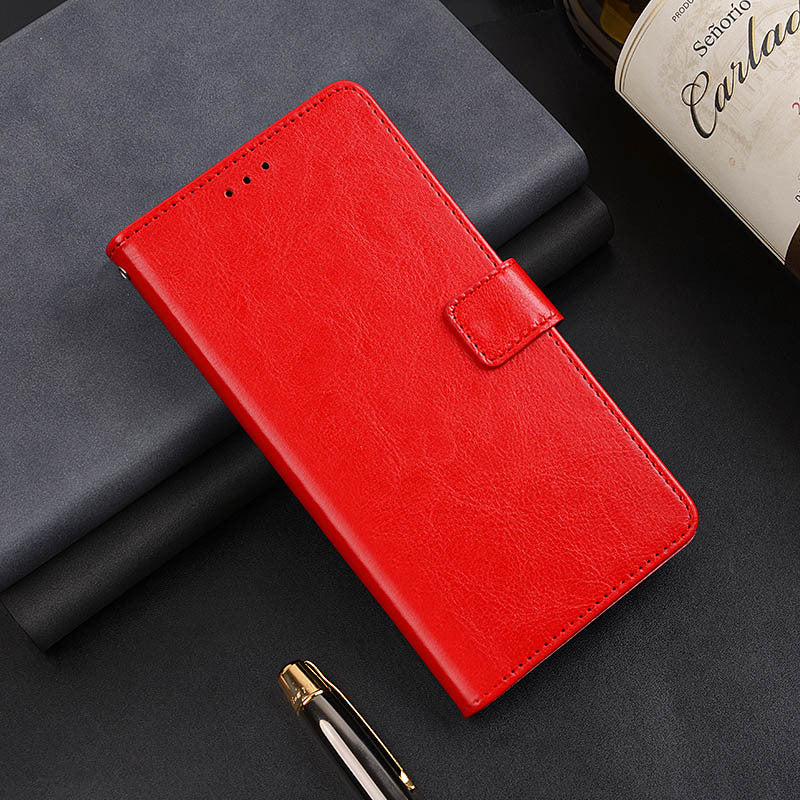 IDEWEI Leather Case for OnePlus Nord CE4 5G , Crazy Horse Texture Cover with Photo Card Slots - Red