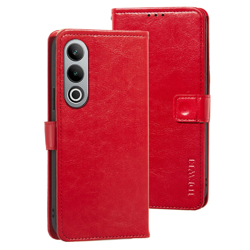 IDEWEI For OnePlus Nord CE4 5G Case PU Leather Wallet Stand Full Protection Phone Cover - Red