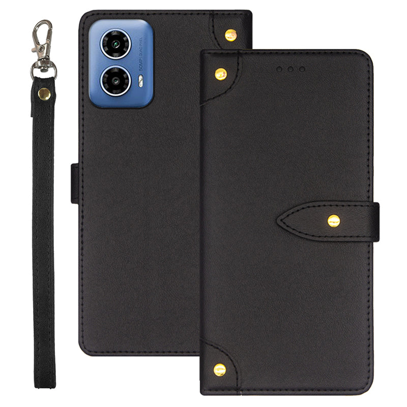 IDEWEI For Motorola Moto G34 5G Case Card Holder Leather Stand Phone Cover - Black