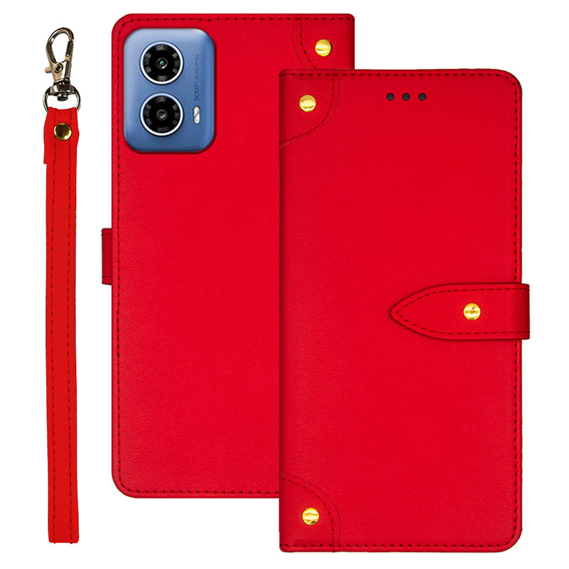 IDEWEI For Motorola Moto G34 5G Case Card Holder Leather Stand Phone Cover - Red