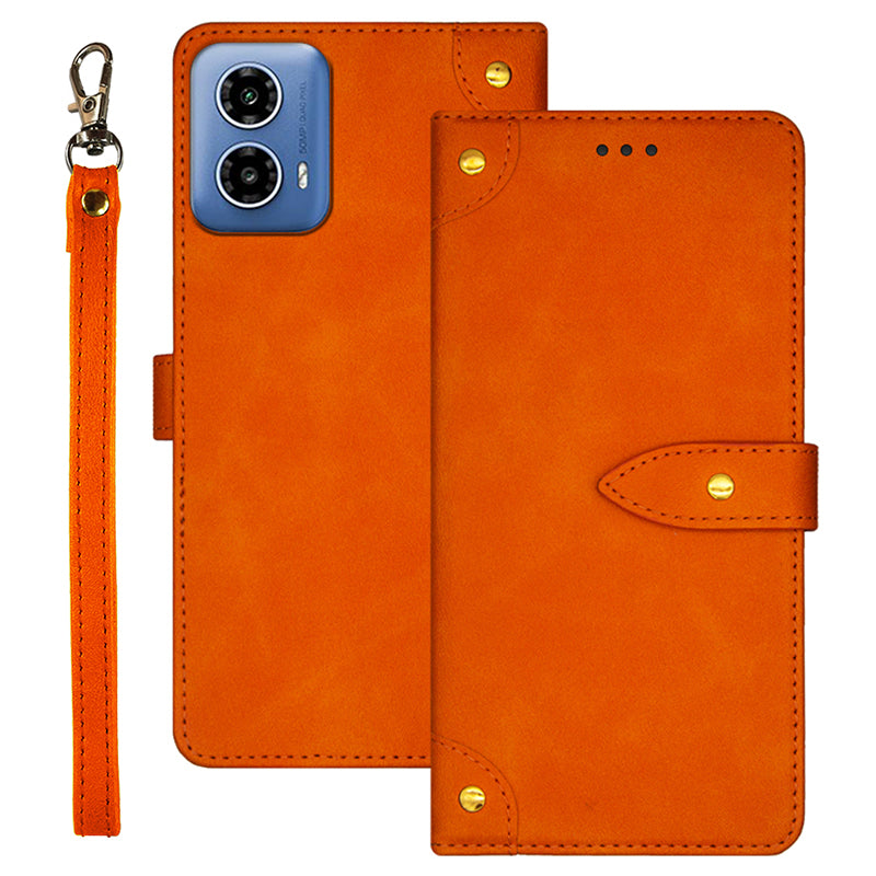 IDEWEI For Motorola Moto G34 5G Case Card Holder Leather Stand Phone Cover - Orange