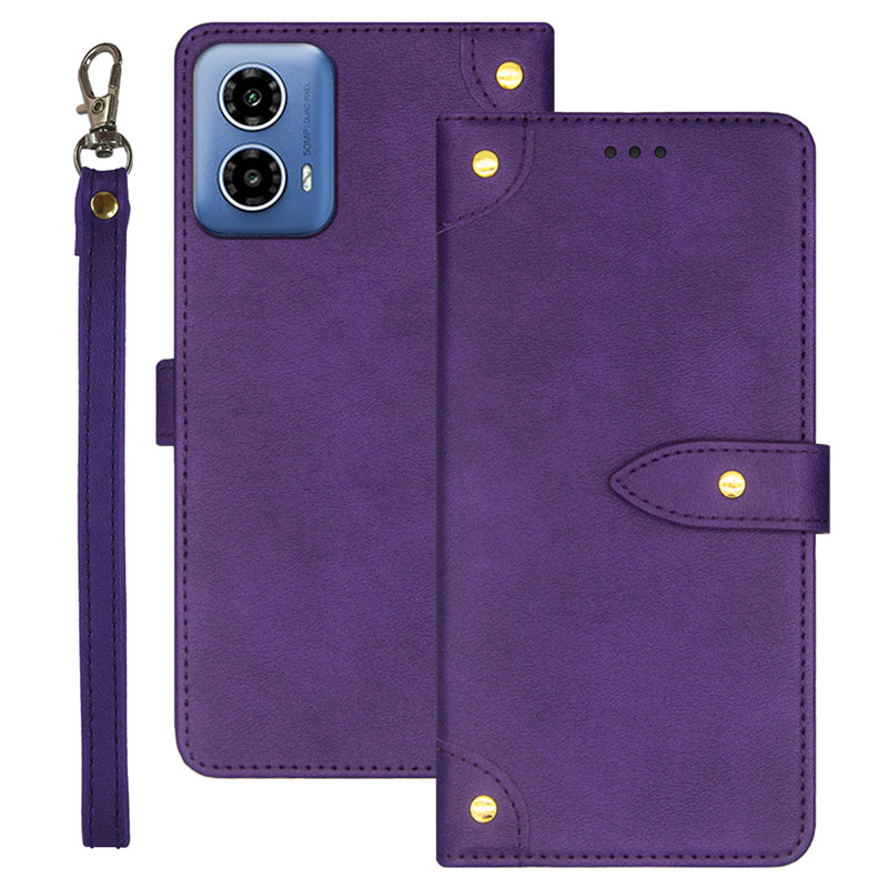 IDEWEI For Motorola Moto G34 5G Case Card Holder Leather Stand Phone Cover - Purple