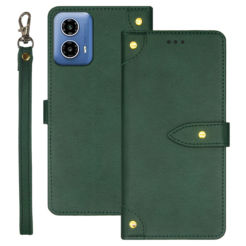 IDEWEI For Motorola Moto G34 5G Case Card Holder Leather Stand Phone Cover - Green