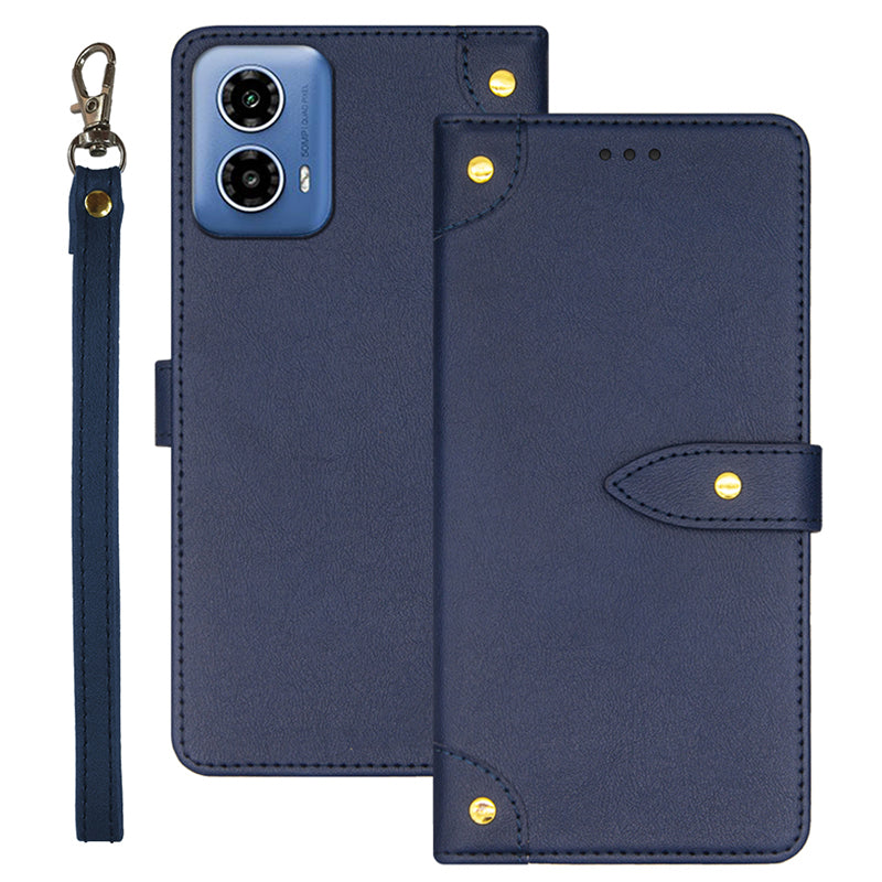 IDEWEI For Motorola Moto G34 5G Case Card Holder Leather Stand Phone Cover - Blue