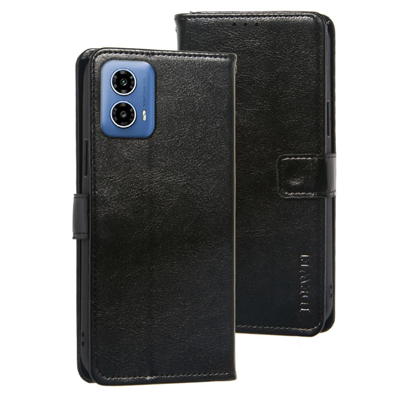 IDEWEI For Motorola Moto G34 5G Case PU Leather Stand Drop Protection Phone Cover Wallet - Black