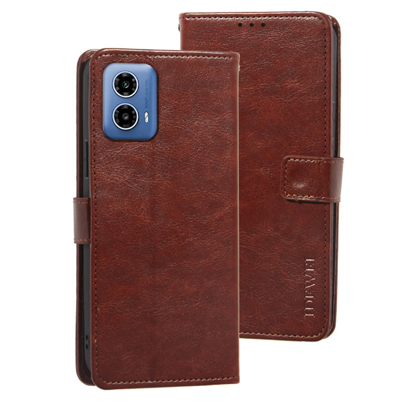 IDEWEI For Motorola Moto G34 5G Case PU Leather Stand Drop Protection Phone Cover Wallet - Brown