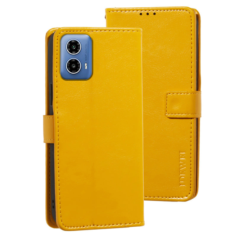 IDEWEI For Motorola Moto G34 5G Case PU Leather Stand Drop Protection Phone Cover Wallet - Yellow