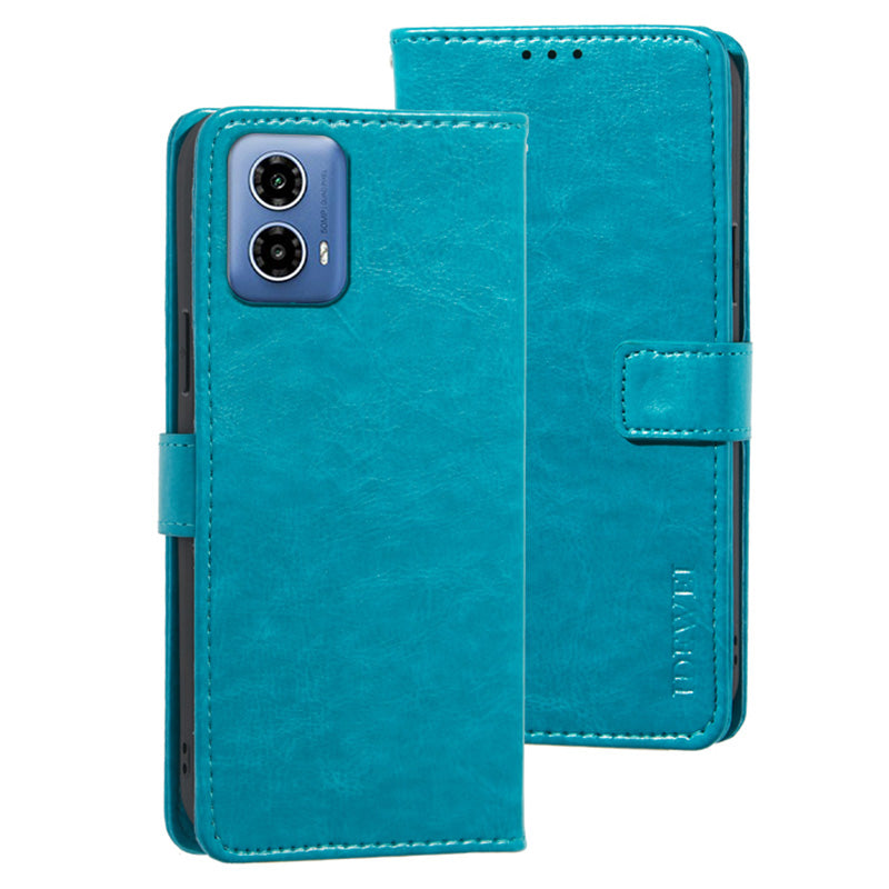 IDEWEI For Motorola Moto G34 5G Case PU Leather Stand Drop Protection Phone Cover Wallet - Sky Blue