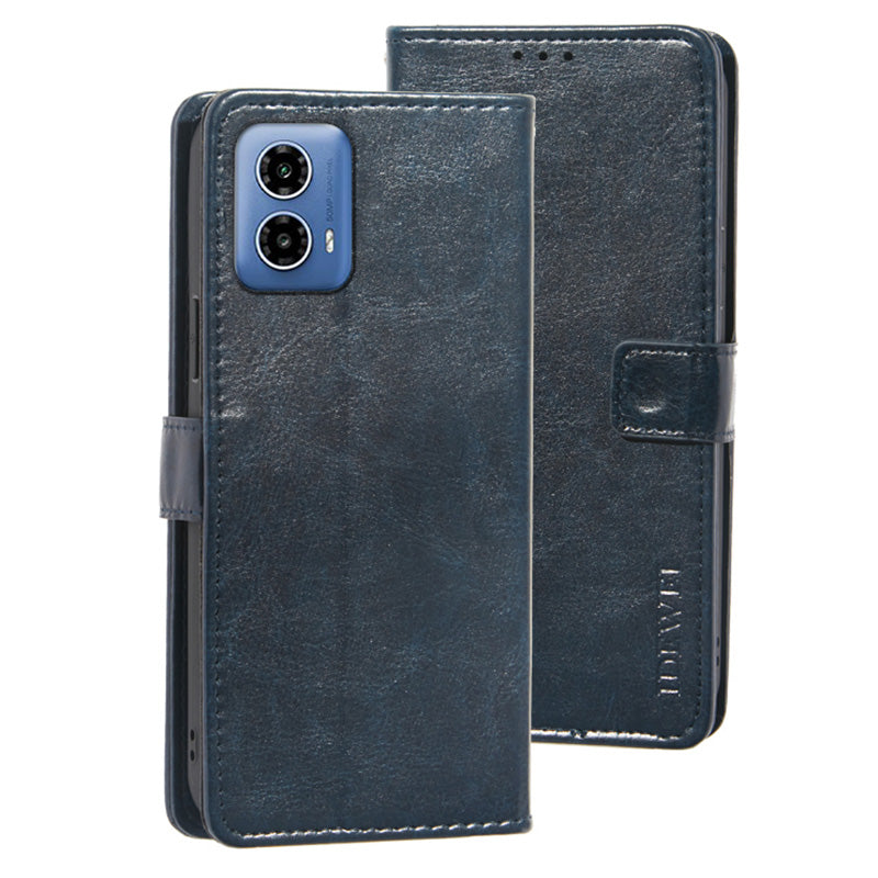 IDEWEI For Motorola Moto G34 5G Case PU Leather Stand Drop Protection Phone Cover Wallet - Dark Blue