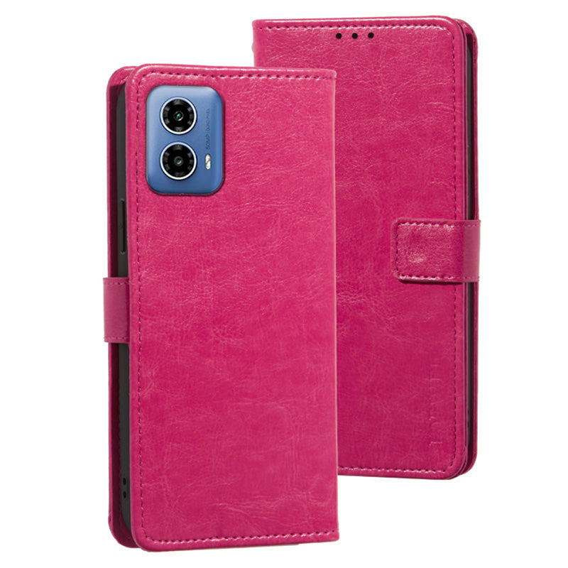 IDEWEI For Motorola Moto G34 5G Case PU Leather Stand Drop Protection Phone Cover Wallet - Rose