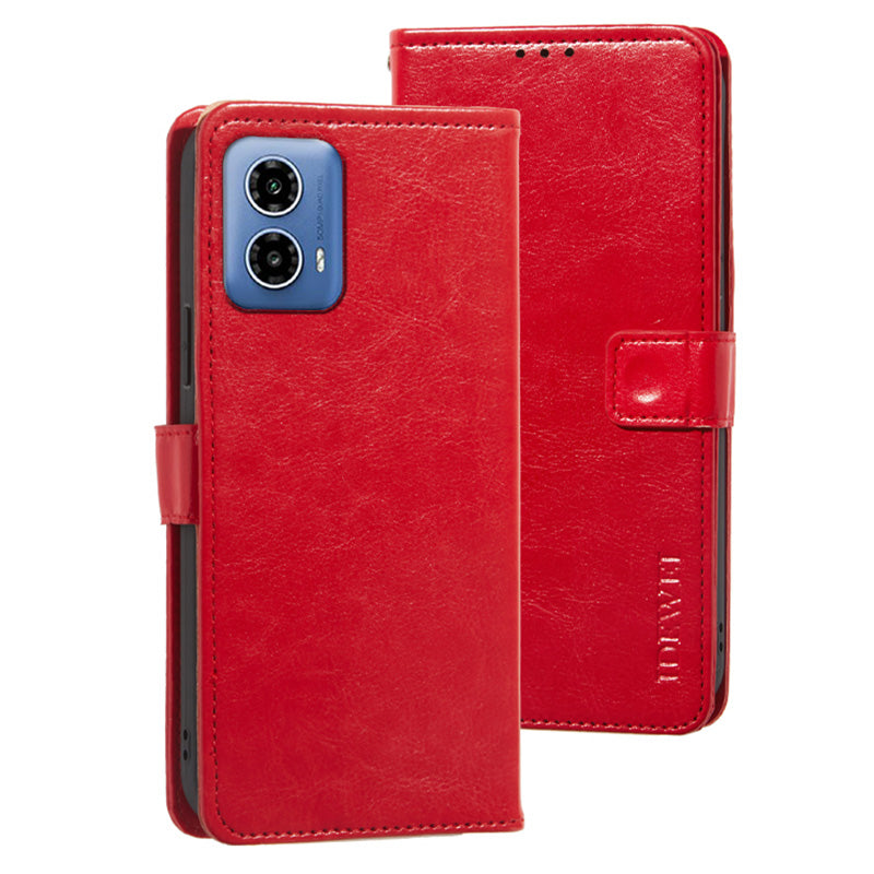 IDEWEI For Motorola Moto G34 5G Case PU Leather Stand Drop Protection Phone Cover Wallet - Red