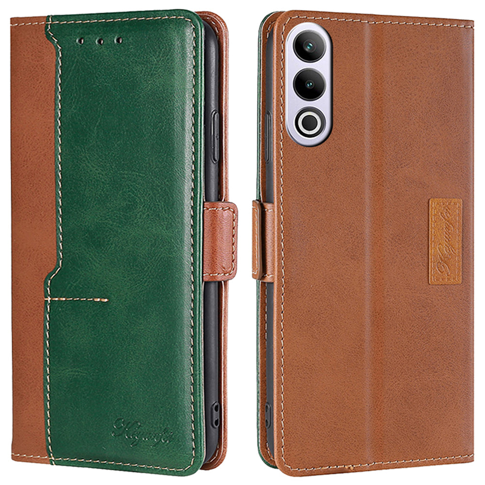 For OnePlus Ace 3V 5G Case Dual-color Flip Stand Card Holder Leather Phone Cover - Light Brown+Green