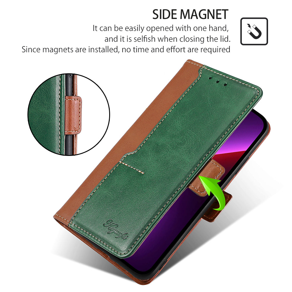 For OnePlus Ace 3V 5G Case Dual-color Flip Stand Card Holder Leather Phone Cover - Light Brown+Green