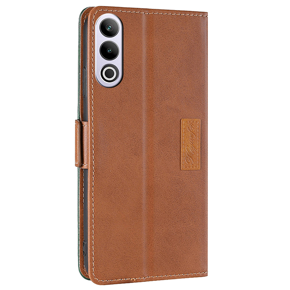 For OnePlus Ace 3V 5G Case Dual-color Flip Stand Card Holder Leather Phone Cover - Light Brown+Green