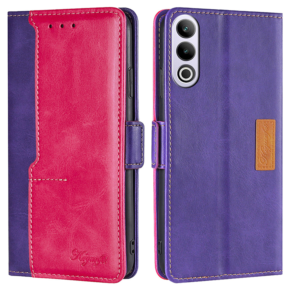 For OnePlus Ace 3V 5G Case Dual-color Flip Stand Card Holder Leather Phone Cover - Rose+Purple