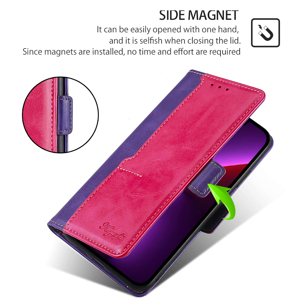 For OnePlus Ace 3V 5G Case Dual-color Flip Stand Card Holder Leather Phone Cover - Rose+Purple