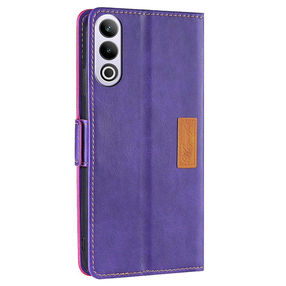 For OnePlus Ace 3V 5G Case Dual-color Flip Stand Card Holder Leather Phone Cover - Rose+Purple