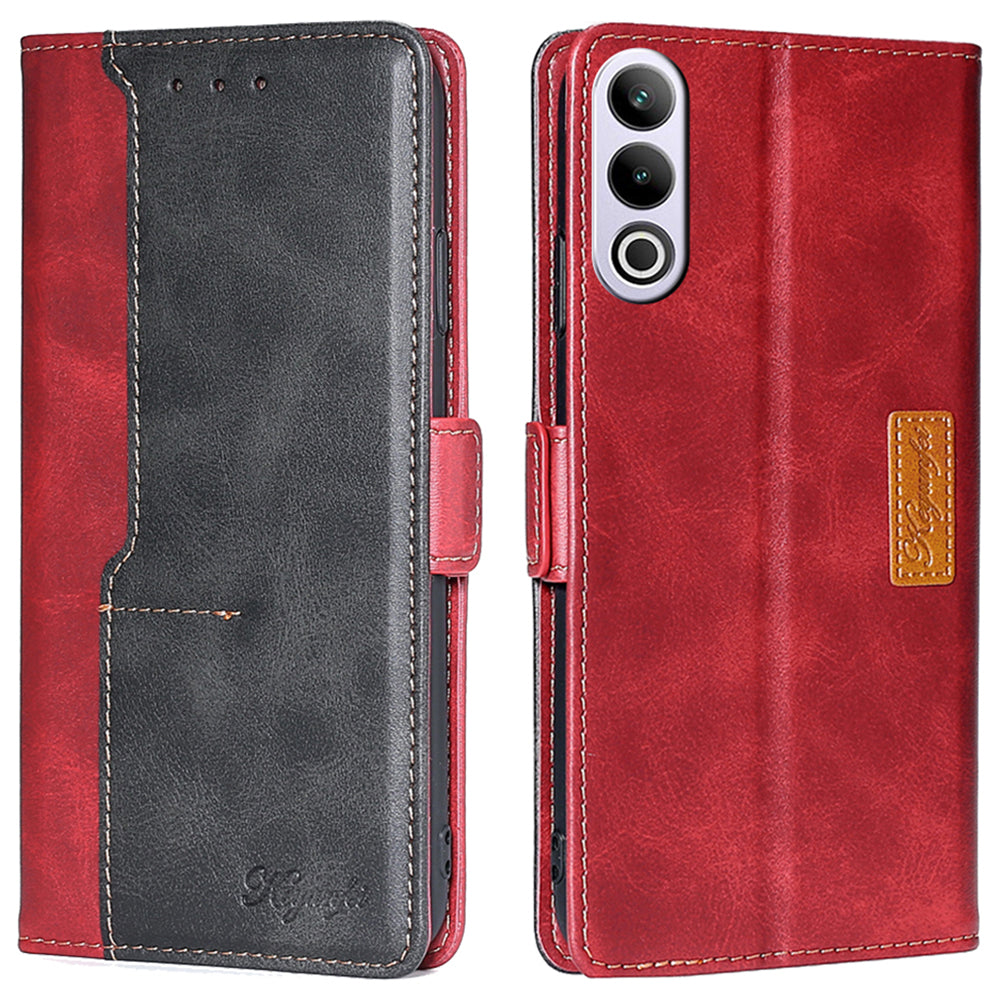 For OnePlus Ace 3V 5G Case Dual-color Flip Stand Card Holder Leather Phone Cover - Black+Red