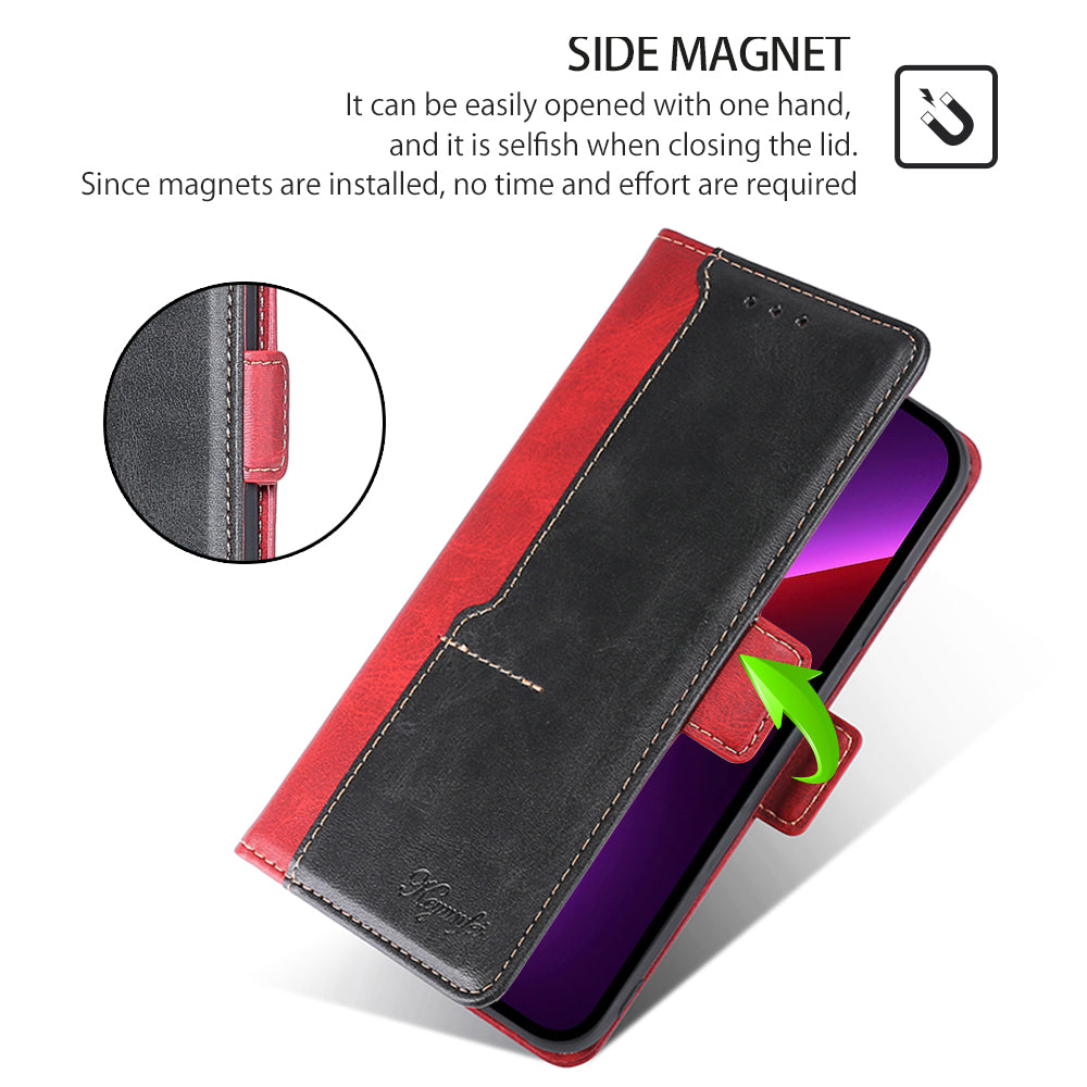 For OnePlus Ace 3V 5G Case Dual-color Flip Stand Card Holder Leather Phone Cover - Black+Red