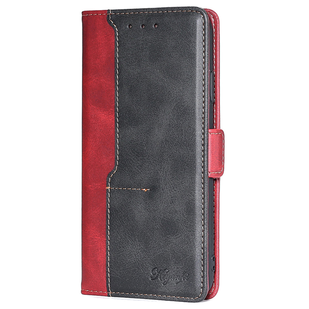 For OnePlus Ace 3V 5G Case Dual-color Flip Stand Card Holder Leather Phone Cover - Black+Red