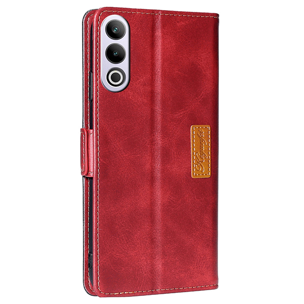 For OnePlus Ace 3V 5G Case Dual-color Flip Stand Card Holder Leather Phone Cover - Black+Red