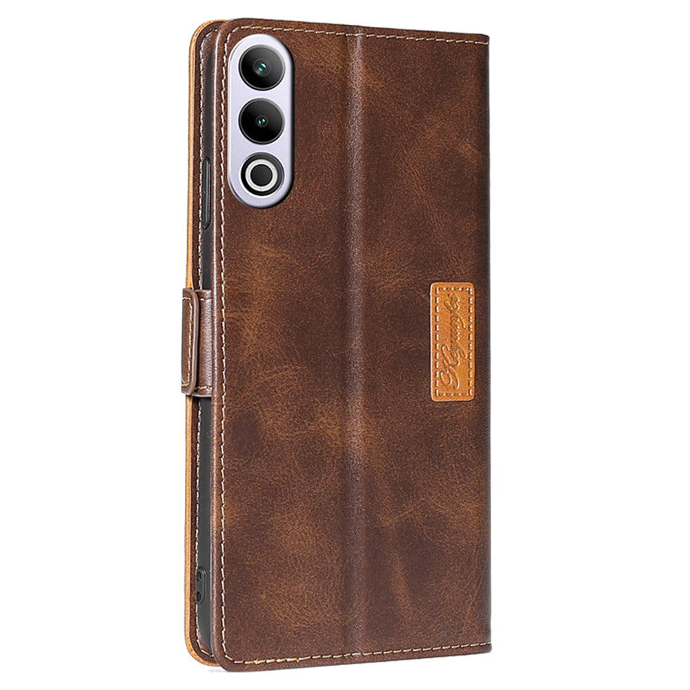 For OnePlus Ace 3V 5G Case Dual-color Flip Stand Card Holder Leather Phone Cover - Dark Brown+Gold