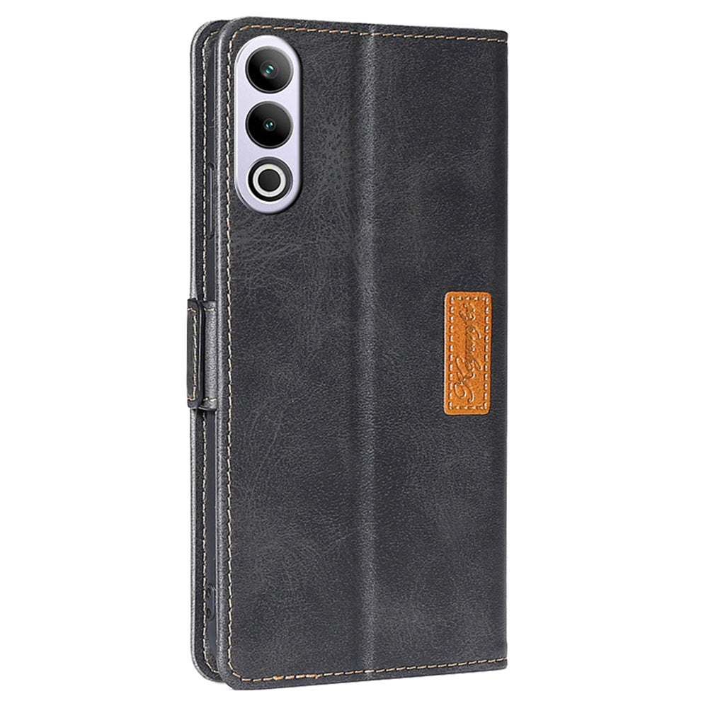 For OnePlus Ace 3V 5G Case Dual-color Flip Stand Card Holder Leather Phone Cover - Black+Grey