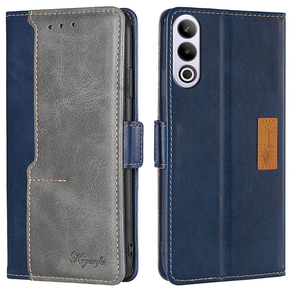 For OnePlus Ace 3V 5G Case Dual-color Flip Stand Card Holder Leather Phone Cover - Blue+Grey