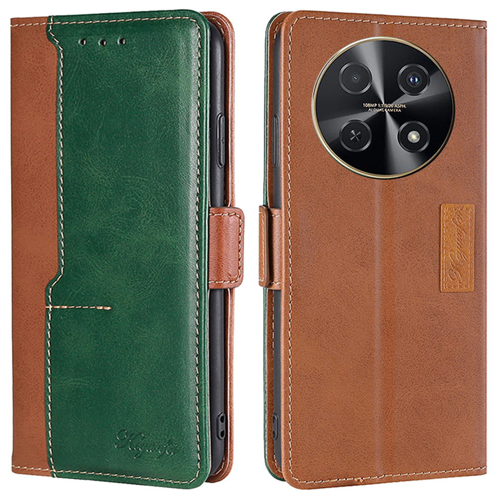 For Huawei nova 12i 4G Case Dual-Color Stand Leather Flip Phone Cases Wholesale - Light Brown+Green