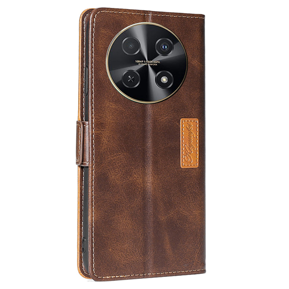 For Huawei nova 12i 4G Case Dual-Color Stand Leather Flip Phone Cases Wholesale - Dark Brown+Gold