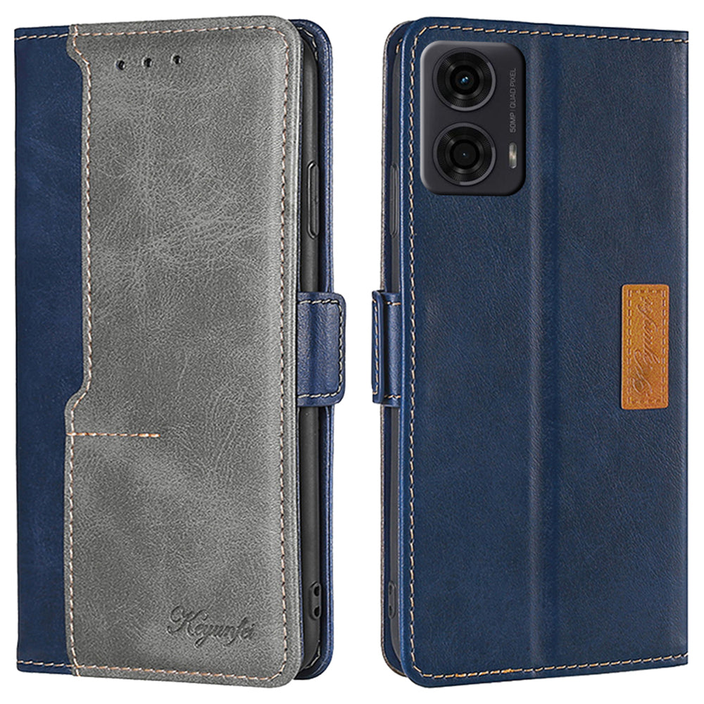 For Motorola Moto G24 4G / G04 4G Case Dual Color Splicing Leather Flip Wallet Phone Cover - Blue+Grey