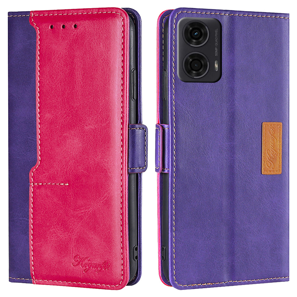 For Motorola Moto G24 4G / G04 4G Case Dual Color Splicing Leather Flip Wallet Phone Cover - Rose+Purple