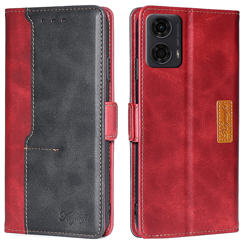 For Motorola Moto G24 4G / G04 4G Case Dual Color Splicing Leather Flip Wallet Phone Cover - Black+Red