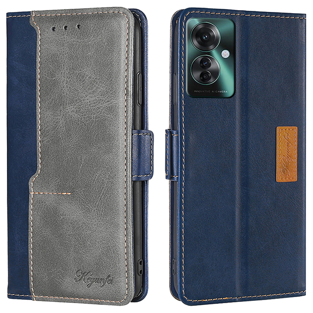 For Oppo Reno11 F 5G / F25 Pro 5G Wholesale Phone Cover Splicing Color Leather Flip Stand Wallet Phone Cover - Blue+Grey