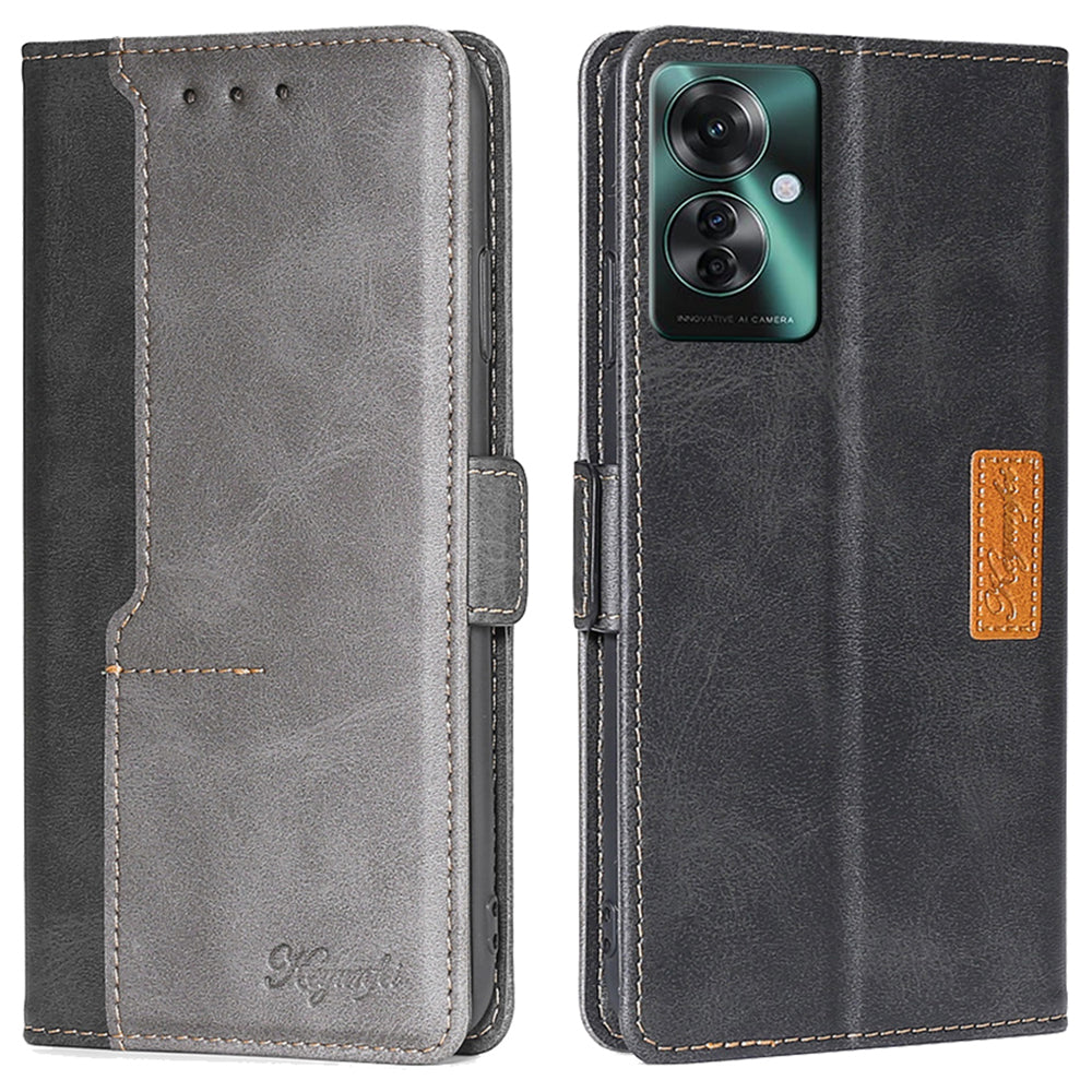 For Oppo Reno11 F 5G / F25 Pro 5G Wholesale Phone Cover Splicing Color Leather Flip Stand Wallet Phone Cover - Black+Grey