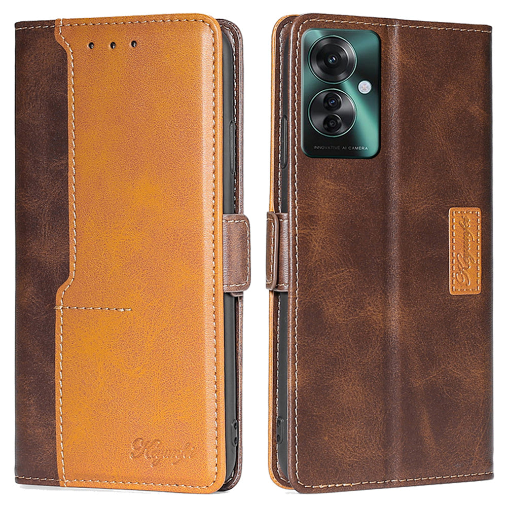 For Oppo Reno11 F 5G / F25 Pro 5G Wholesale Phone Cover Splicing Color Leather Flip Stand Wallet Phone Cover - Dark Brown+Gold