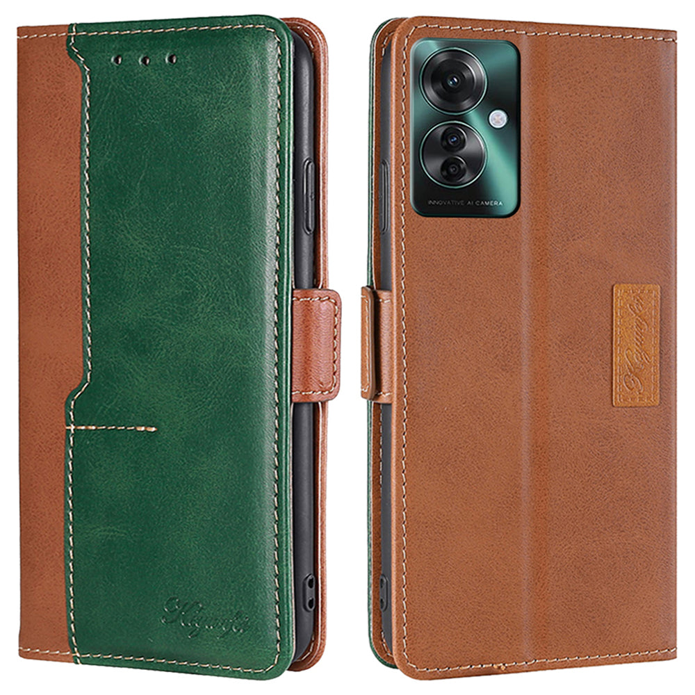 For Oppo Reno11 F 5G / F25 Pro 5G Wholesale Phone Cover Splicing Color Leather Flip Stand Wallet Phone Cover - Light Brown+Green