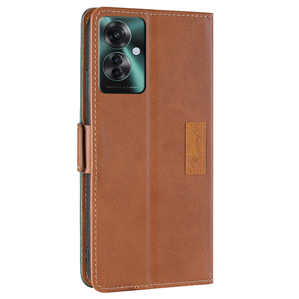 For Oppo Reno11 F 5G / F25 Pro 5G Wholesale Phone Cover Splicing Color Leather Flip Stand Wallet Phone Cover - Light Brown+Green