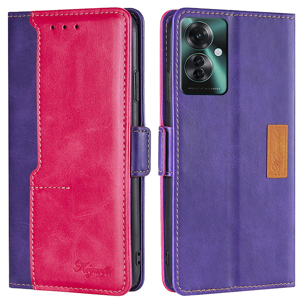 For Oppo Reno11 F 5G / F25 Pro 5G Wholesale Phone Cover Splicing Color Leather Flip Stand Wallet Phone Cover - Rose+Purple