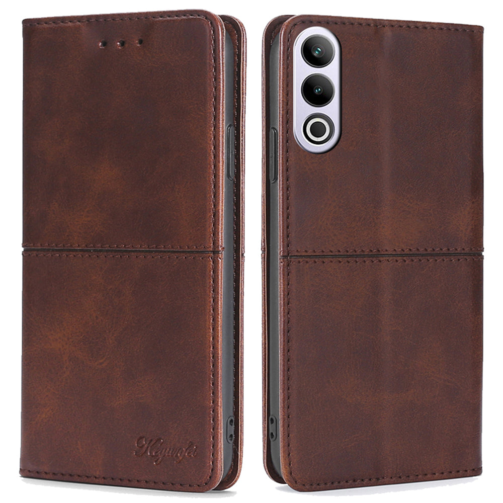 For OnePlus Ace 3V 5G Case Cowhide Texture Leather Wallet Phone Cover - Dark Brown