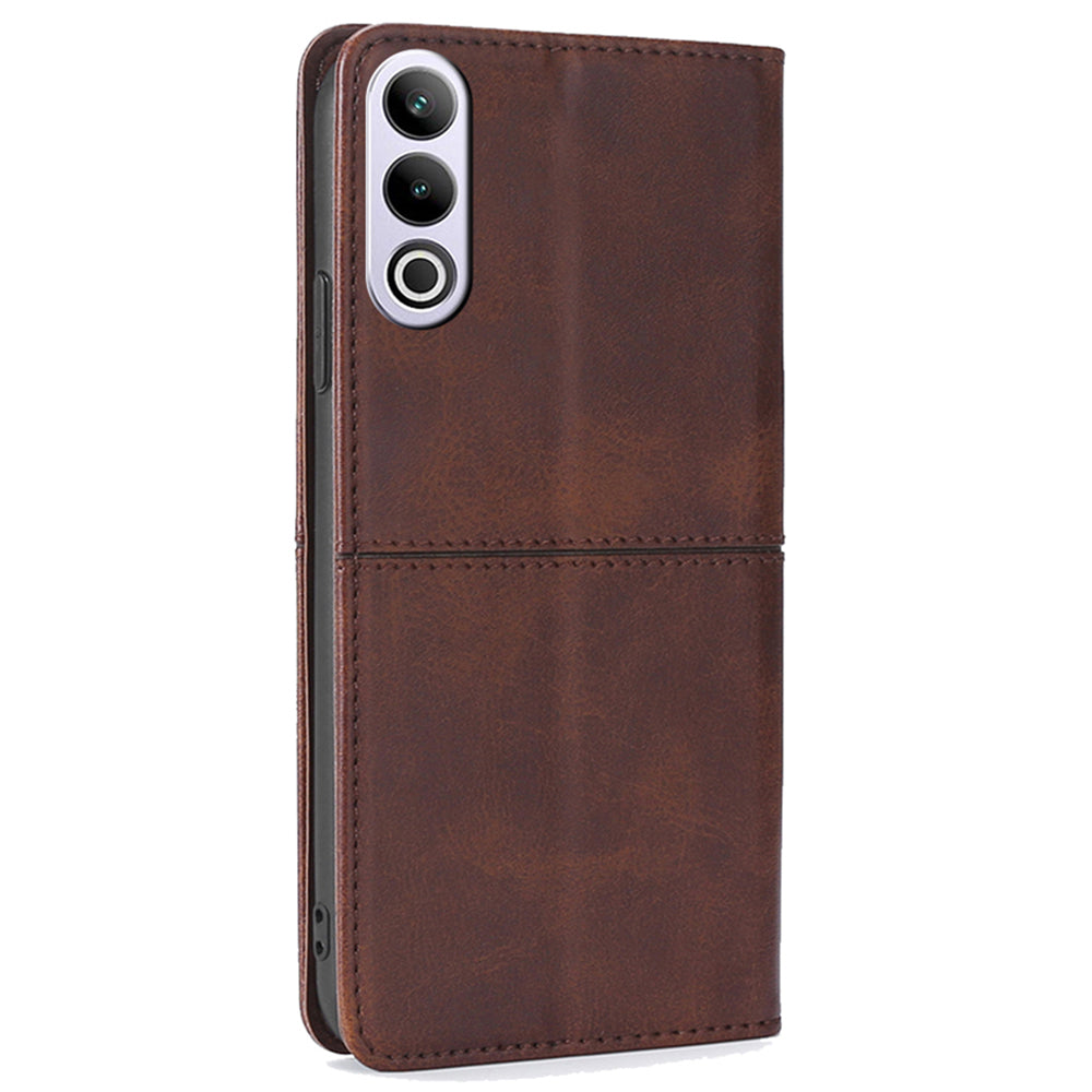 For OnePlus Ace 3V 5G Case Cowhide Texture Leather Wallet Phone Cover - Dark Brown