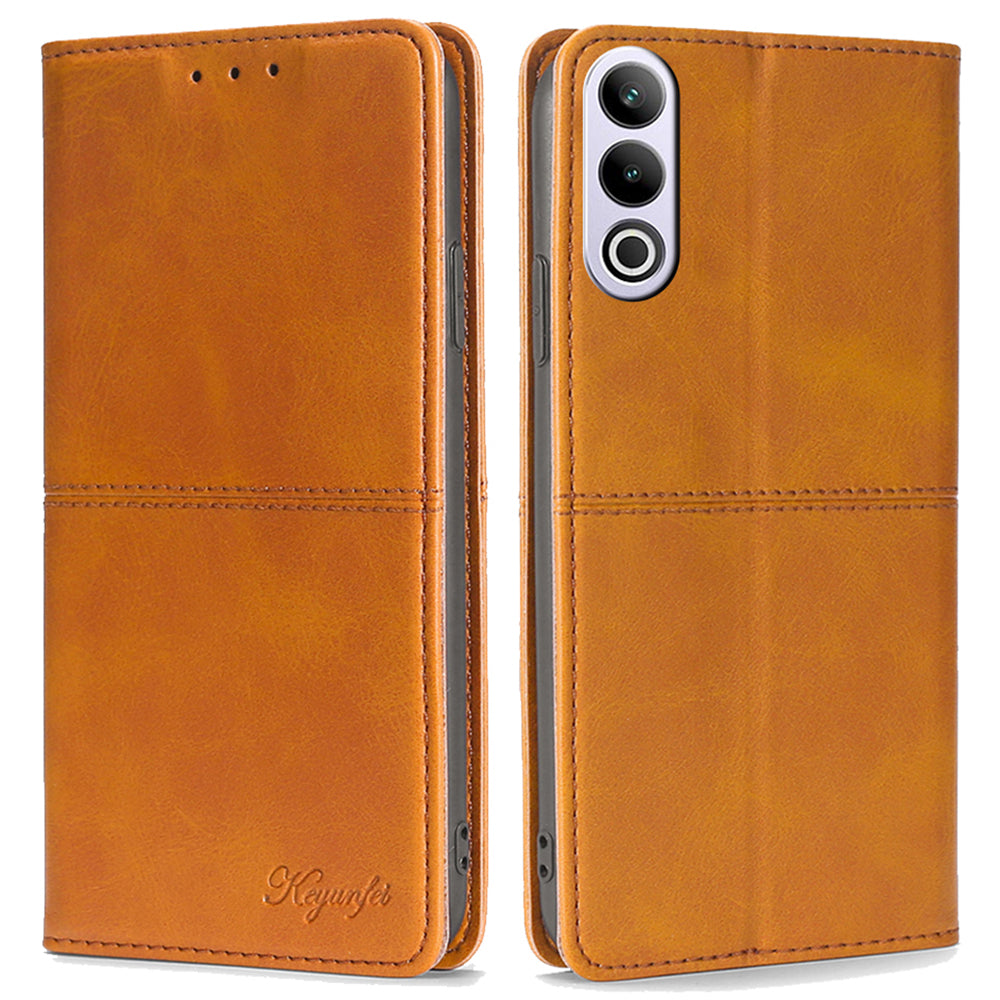 For OnePlus Ace 3V 5G Case Cowhide Texture Leather Wallet Phone Cover - Light Brown