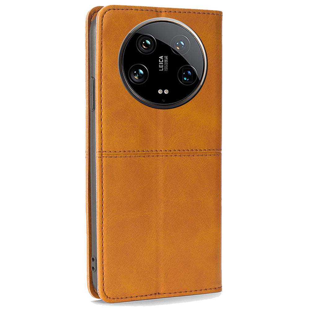 For Xiaomi 14 Ultra Leather Case Magnetic Closing Phone Cover Wholesale - Light Brown