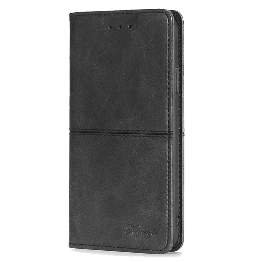 For Huawei nova 12i 4G Case Cowhide Texture Leather Stand Magnetic Closure Phone Cover - Black