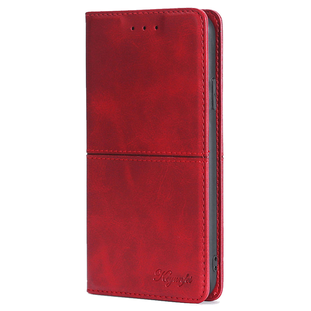 For Huawei nova 12i 4G Case Cowhide Texture Leather Stand Magnetic Closure Phone Cover - Red