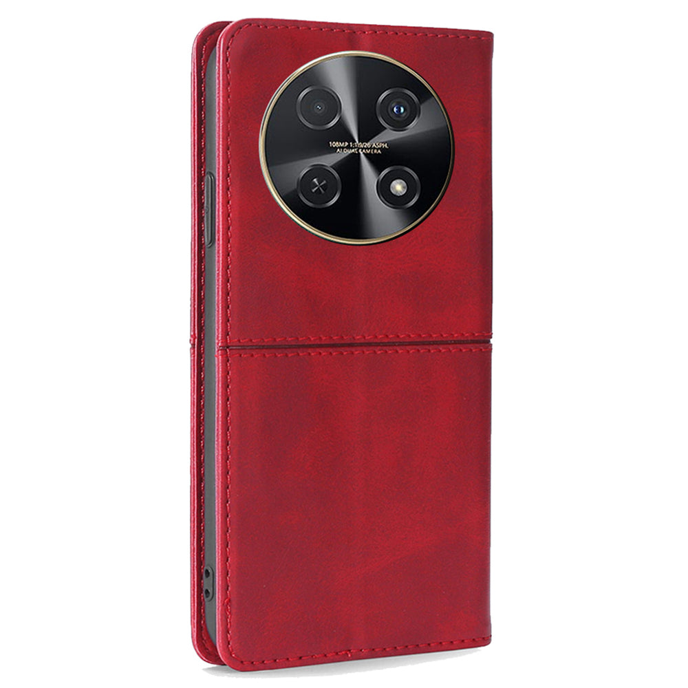 For Huawei nova 12i 4G Case Cowhide Texture Leather Stand Magnetic Closure Phone Cover - Red