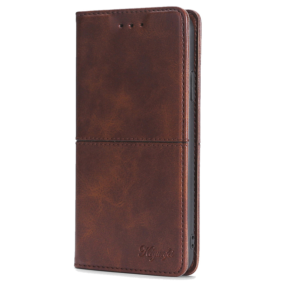 For Huawei nova 12i 4G Case Cowhide Texture Leather Stand Magnetic Closure Phone Cover - Dark Brown