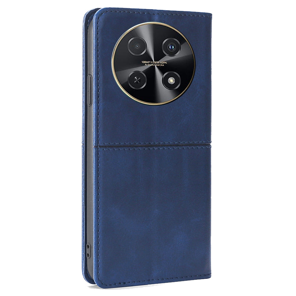 For Huawei nova 12i 4G Case Cowhide Texture Leather Stand Magnetic Closure Phone Cover - Blue