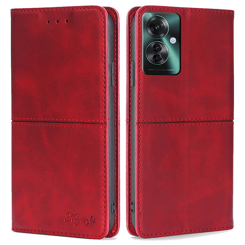 For Oppo Reno11 F 5G / F25 Pro 5G Case with Card Holder PU Leather Cowhide Texture Folio Phone Cover - Red