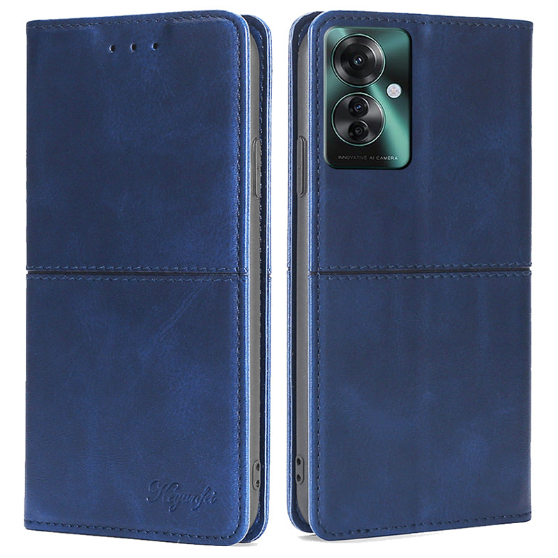 For Oppo Reno11 F 5G / F25 Pro 5G Case with Card Holder PU Leather Cowhide Texture Folio Phone Cover - Blue